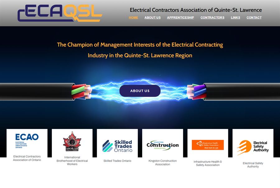Homepage of the Electrical Contractors Association of Quinte-St. Lawrence website built by Truespeed